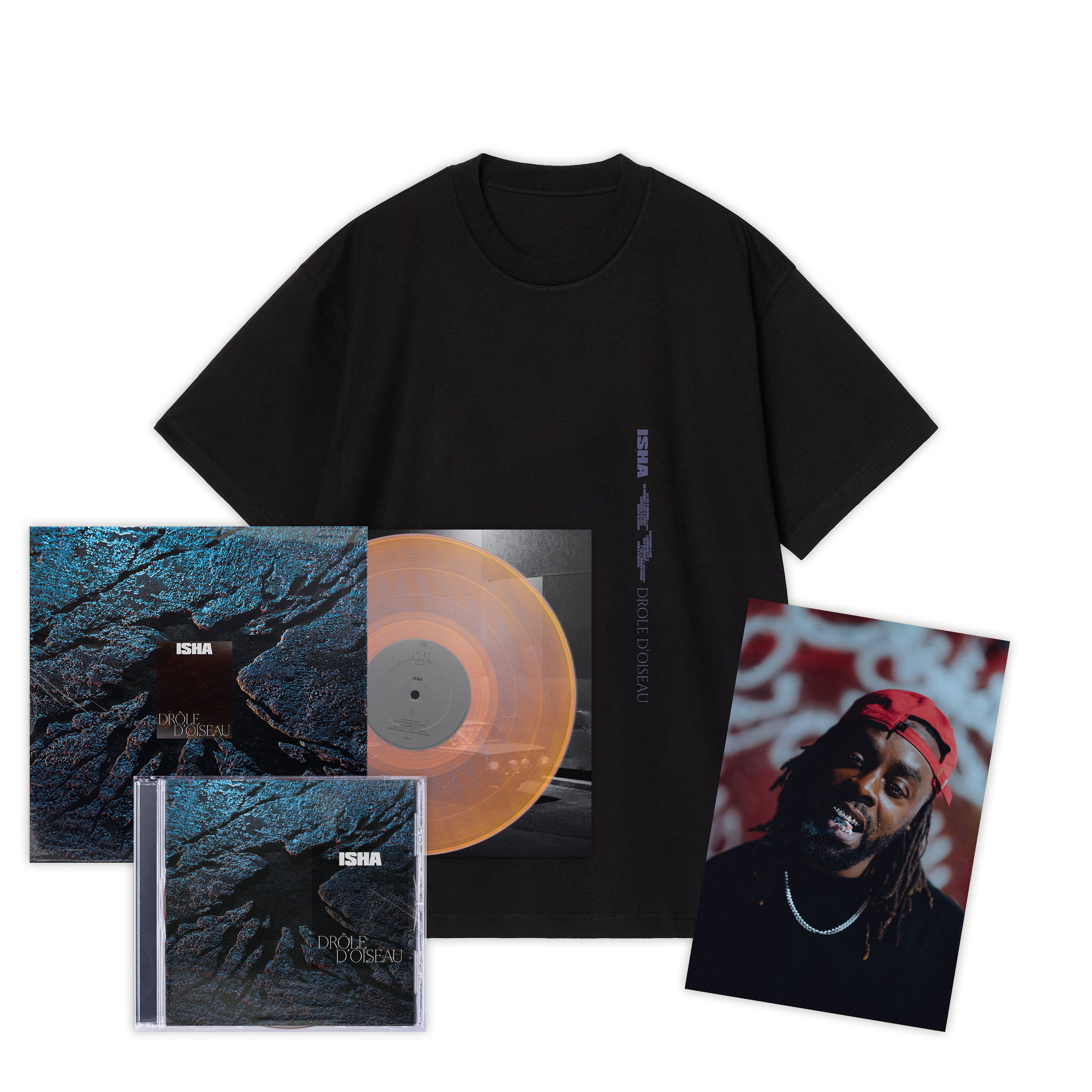 CD + vinyle + t-shirt + poster dédicacé “Drôle d'oiseau“